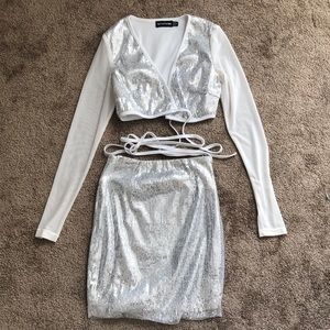 PRETTY LITTLE THING CROP TOP AND SKIRT SET